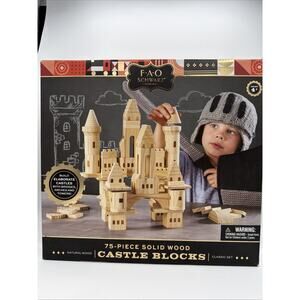 F.A.O. Schwartz Solid Natural Wood Castle Blocks Classic Set NEW 75 pcs Gift Boy